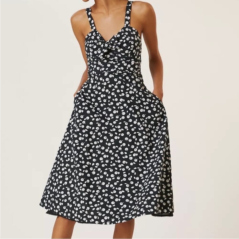 Maeve Black and White Polka Dot Midi Dress
